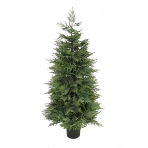 National Artificial Cypress Tree 60" Plastic in Black Nursery Pot Indoor/Outdoor - Picture 1 of 3