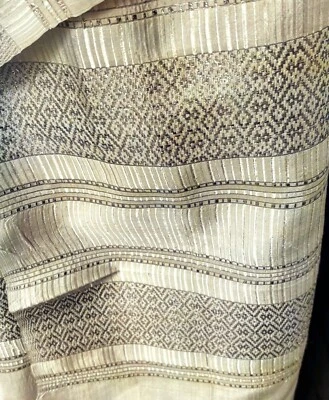 Mantón bufanda vintage de seda tailandesa tejido a mano crudo con rayas metálicas doradas UU46 Foto 1 de 4