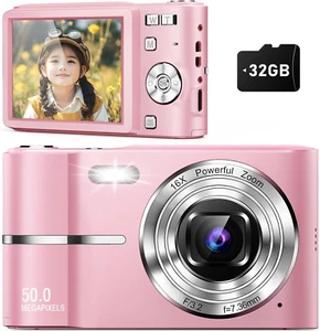 50MP Kids Digital Camera - FHD 1080P, 16X Zoom, Anti-Shake, with 32GB SD Card - Picture 1 of 12