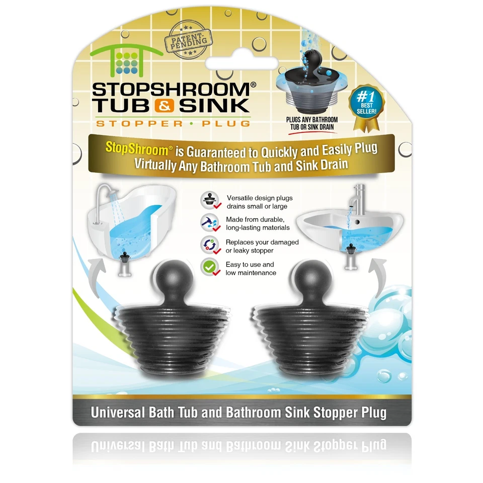 Stopshroom Universal Stopper Plug 2pk for Bathtub Bathroom Drains by Tubshroom