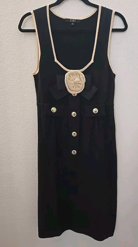 Alex Marie Old Money Knit Black and Tan Dress gold Buttons - Image 1 of 4