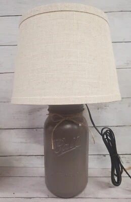 ¡NUEVO! Lámpara Tarro Mason Londres Gris con Pantalla de Lino Pintado a Mano Granja Cabaña Foto 1 de 4
