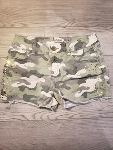 Girls Justice Shorts Size 14R Camouflage Gold Sequins Zip Fly - Picture 1 of 11