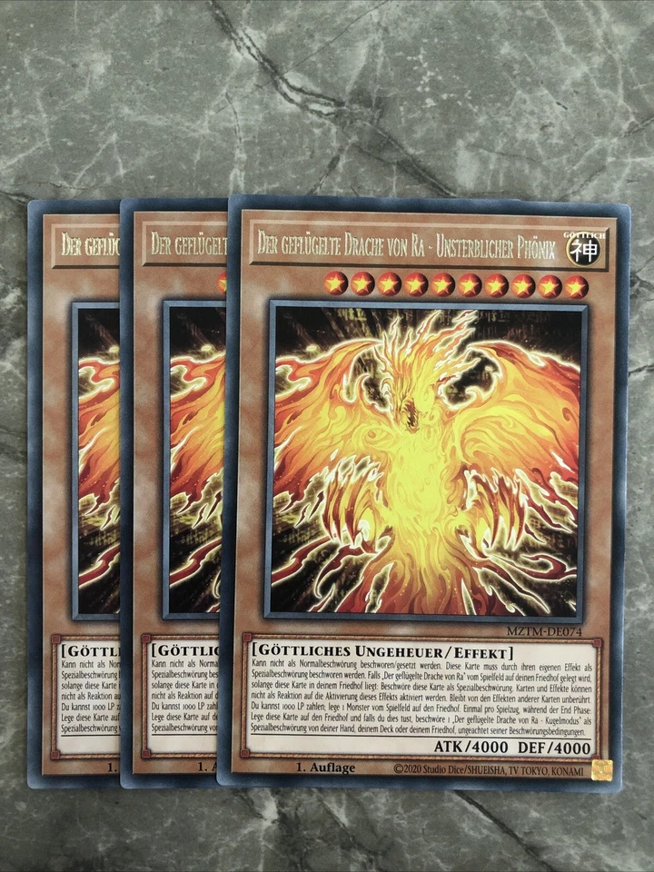 Yugioh 3x Der Geflügelte Drache von RA Unsterblicher Phönix MZTM-DE074 RARE - Bild 1 von 1