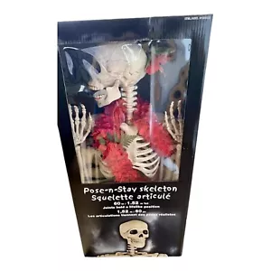Halloween Skeleton 60” Pose-n-Stay Figure NIB Skull Decoration Wearing Red Lei - Picture 1 of 6