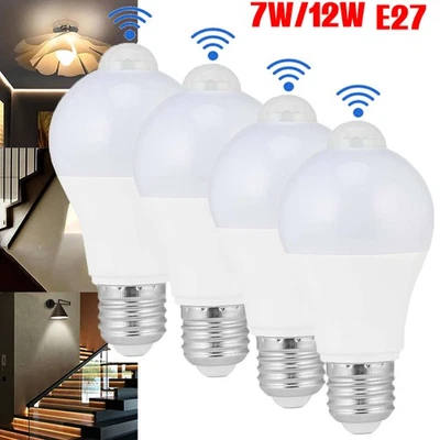  E27 LED Glühbirne Birne mit Bewegungssensor Bewegungsmelder PIR Licht 7W/12W - Bild 1 von 4