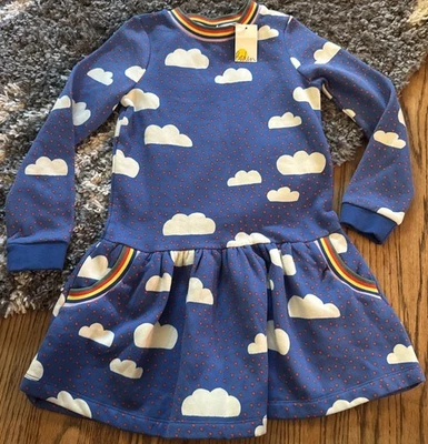 Mini Boden Jersey Sweatshirt Dress Rainbow Blue Love Clouds Hearts Girls 9-10 - Image 1 of 4