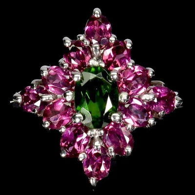 Black Friday Sterling Silver Ring Oval Chrome Diopside 7x5mm Rhodolite Size 7 - Image 1 of 4