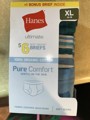 Hanes Ultimate Boys Organic Cotton Pure Comfort Brief Underwear 6 Pair XL 16-18 - Image 1 of 4