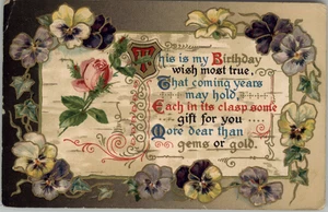 Postcard This is my Birthday wish most true Flowers Embossed Gold - Picture 1 of 2