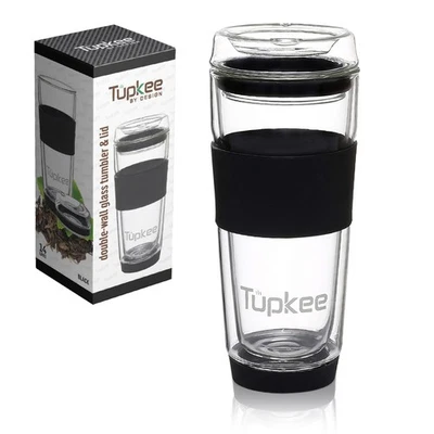Tupkee Double Wall Glass Tumbler - 14-Ounce, All Glass Coffee Travel Mug & Lid - Image 1 of 4