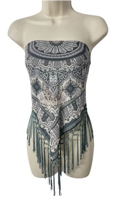 Винтажный 90-х годов y2k трубка без бретелек пейсли носовой платок богемное шифоновое бахрома beach - Изображение 1 из 3