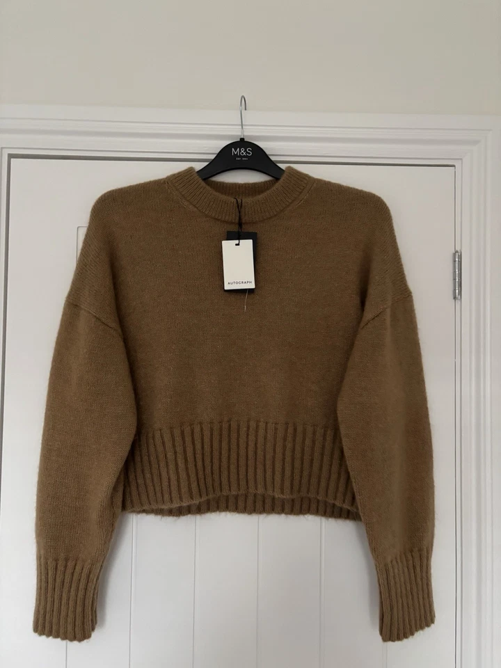 AUTOGRAPH M&S WOMENS WOOL & MOHAIR CARAMEL TAN BROWN CROPPED JUMPER Size 16 Bnwt - Image 1 of 4