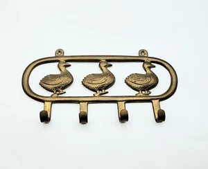 Schlüsselhalter 3 Enten Messing Wandmontage 4 Haken Vintage  - Bild 1 von 11