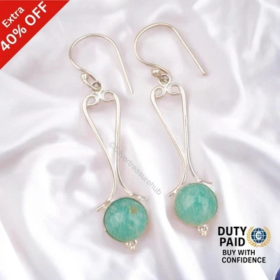 Venta Cyber Monday Amazonita Natural Plata Esterlina Gota Pendientes Únicos Joyería Foto 1 de 4