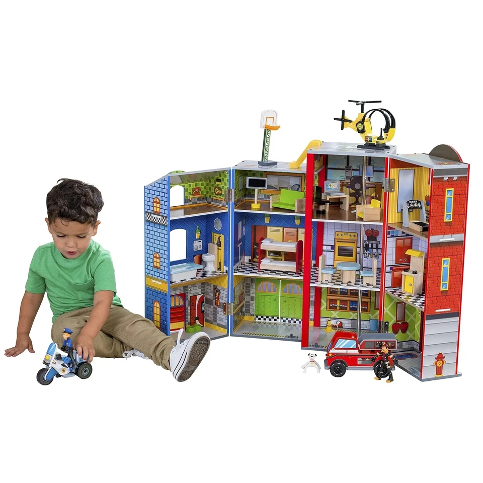 	Juego de madera KidKraft Everyday Heroes de 3 pisos con accesorios de 26 piezas	 Foto 1 de 4