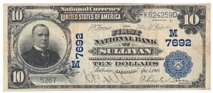 1902 $10 Il primo NB di Sullivan, Illinois Ch 7692 VF/macchie deboli Y00013878 - Foto 1 di 2