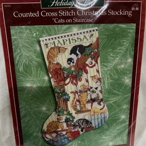 BUCILLA Nancy Rossi "CATS ON STAIRCASE" 18" Stocking Counted Cross Stitch Kit - Picture 1 of 7