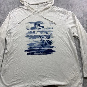 Tommy Bahama Camiseta Con Capucha Manga Larga Para Hombre XXL Blanco Azul Palmera Playa - Imagen 1 de 7