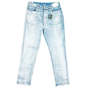 a.n.a. Damenjeans hoher Bund gerade Stretch Metallic-Effekt silber Größe 8 neu mit Etikett - Bild 1 von 13