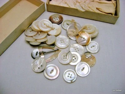Vintage Pearl Buttons 35 Buttons and Clasps Box of  - Image 1 of 4