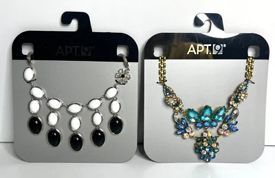 2 New Apt 9 Choker Necklace Statement Pieces Rhinestones Blue & Black & White - Image 1 of 4