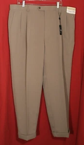 PRONTO UOMO Men's Dress Pant 42x30 Khaki Beige Pleated Cuff Poly Techno-Care NWT - Picture 1 of 9