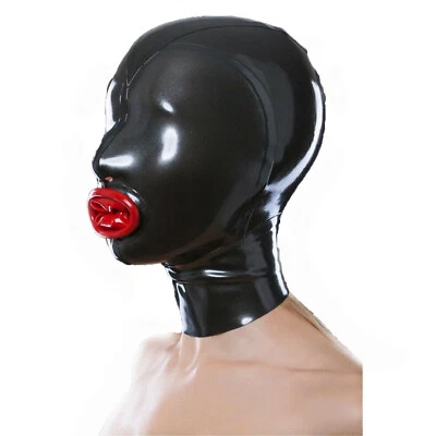 Máscara de látex capucha con funda bocal roja y cierre de tubo nasal cremallera hecha a medida negra Foto 1 de 4