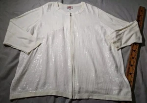 Quacker Factory Cardigan Womens Size 3X White Ivory Snowflake Sequin Full Zip  - Picture 1 of 14