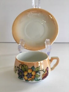 Vintage Richard Ginori Peach Luster and Floral Demitasse Cup and Saucer - Picture 1 of 7