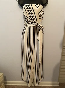 H&M Strapless Striped Bustier Bandeau Pants Jumpsuit Romper Suit Sz 12 - Picture 1 of 15