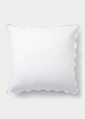 2 Ralph Lauren Eden Pique Scalloped Hem Stitched Edges Euro Sham Set White Blue - Image 1 of 4