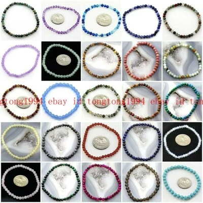 Mode 4mm Natürlich Echt Mehrfarbig Runden Edelsteine Perlen Armband Schmuck 19cm - Bild 1 von 2