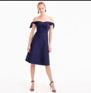 J Crew Off Shoulder Navy Midi Tie Shoulder Strapless Dress Size 10 - Picture 1 of 13