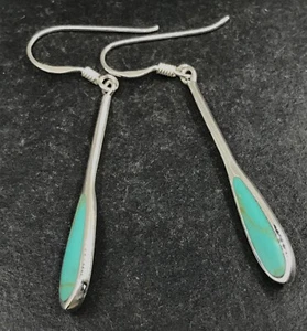 Turquoise (reconstituted) drop earrings solid Sterling Silver , slim. Gift box. - Picture 1 of 7