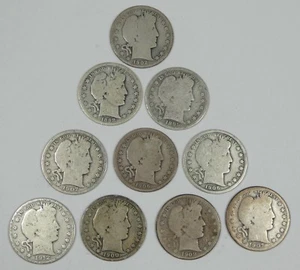 LOTE x 10 diferentes fechas/marca de ceca barbero plata años 50 AVE CIRC 1895-1912-D - Imagen 1 de 4