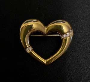 Broche Corazón de San Valentín Firmado Vintage ESFINGE Estrás Transparente Tono Dorado A14 - Imagen 1 de 6