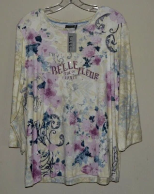 NUEVO CON ETIQUETAS Nicole Miller "Nicki" Túnica Algodón Top Rosa y Azul Claro Estampado Belle Fleur 1X Foto 1 de 4