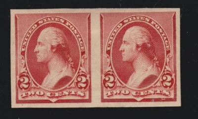 US 220P5 2c Washington Imperf Pair on Stamp Paper XF OG H SCV $125 - Image 1 of 2