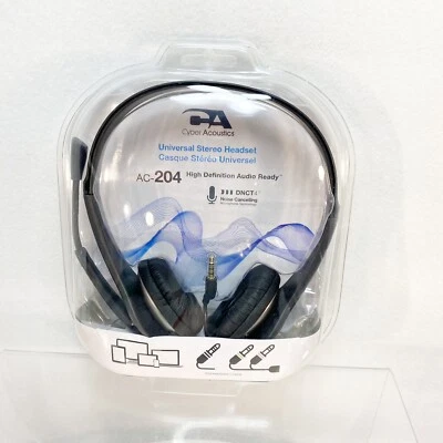 Cyber Acoustics Universal Stereo Headset With Microphone High Definition AC-204 - Image 1 of 4