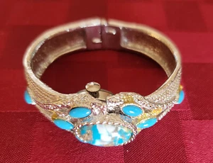 Vintage Lucerne “Unbreakable Mainspring” bangle Watch with Turquoise stones- new - Picture 1 of 12