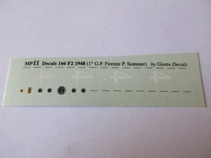 DECAL FERRARI 166 F2 1948 1° GP FIRENZE #4 SOMMER MG MODEL PLUS 1/43 MP11 - Imagen 1 de 1