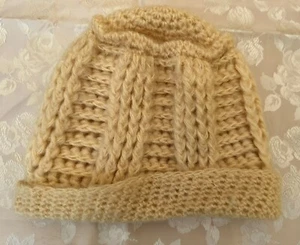 Vtg 70's Handmade Ivory 55% Mohair 45% Wool Beanie Chunky Crocheted Child Large - Picture 1 of 8