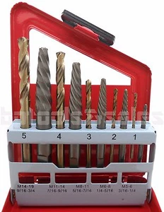 10Pc Screw Extractor LEFT-HAND Cobalt Drill Bit Set Easy Out Broken Bolt Screw - Picture 1 of 3