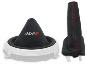 FOR MAZDA MX-5 NC 05-14 GEAR SHIFT + HANDBRAKE GAITER ALCANTARA EMBROIDERY RED - Picture 1 of 4