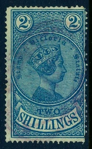AR6c 1870 Victoria, Australia used 2/ postal-fiscal stamp, perf 12.5 - Picture 1 of 4