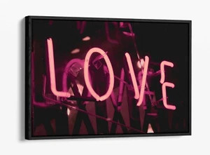 PINK NEON LOVE SIGN BEDROOM -FLOAT EFFECT CANVAS WALL ART PIC PRINT- PHOTOGRAPHY - Picture 1 of 12