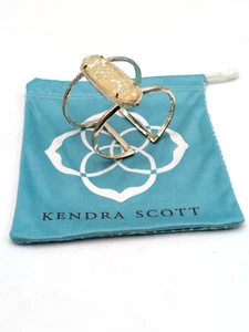 Kendra Scott Lawson Gold Tone Crushed Ivory Mother of Pearl Cuff Bracelet /Pouch - Picture 1 of 6
