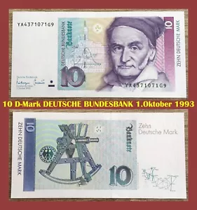 Ⓜ️ 10 Deutsche Mark ☘️ 1.Oktober 1993 💥 DM Schein Bundesbank 🍄 YA4371071G9 🌐 - Bild 1 von 3