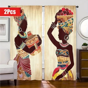 2Pcs Vintage African Women Window Curtains Drapes Bedroom Living Room Kitchen - Picture 1 of 23